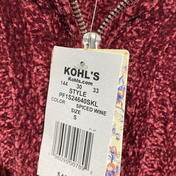Pink Republic Women's Spiced Wine Chenille Quarter Zip Hooded Sweater Small NWT - Picture 7 of 10
